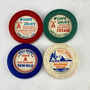 Vintage Unused Iowa Milk Bottle Caps from Hull and Home Dairy Lot of 4